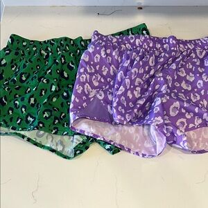 TWO Women’s Leopard Print Shorts Set - Green and Purple